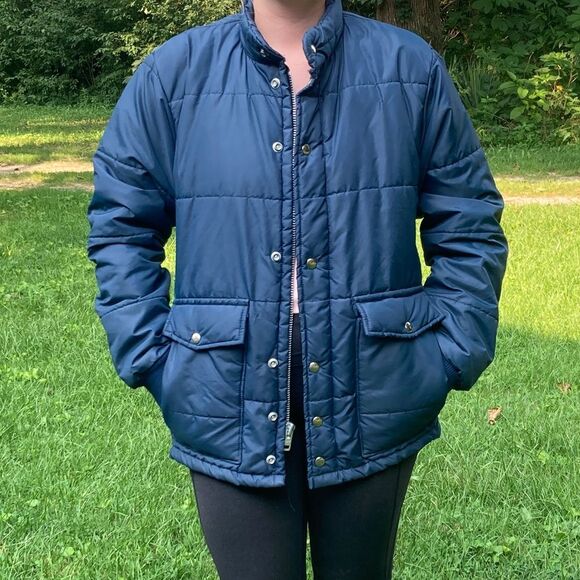 VTG 70s Blue Windbreaker Jacket Puffer Rain Swingster Military Winter Coat Prep - Picture 3 of 11